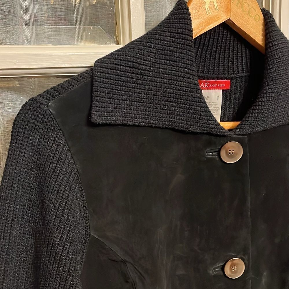 Anne Klein Leather And Knit Jacket/ Cardigan - Picture 2 of 15